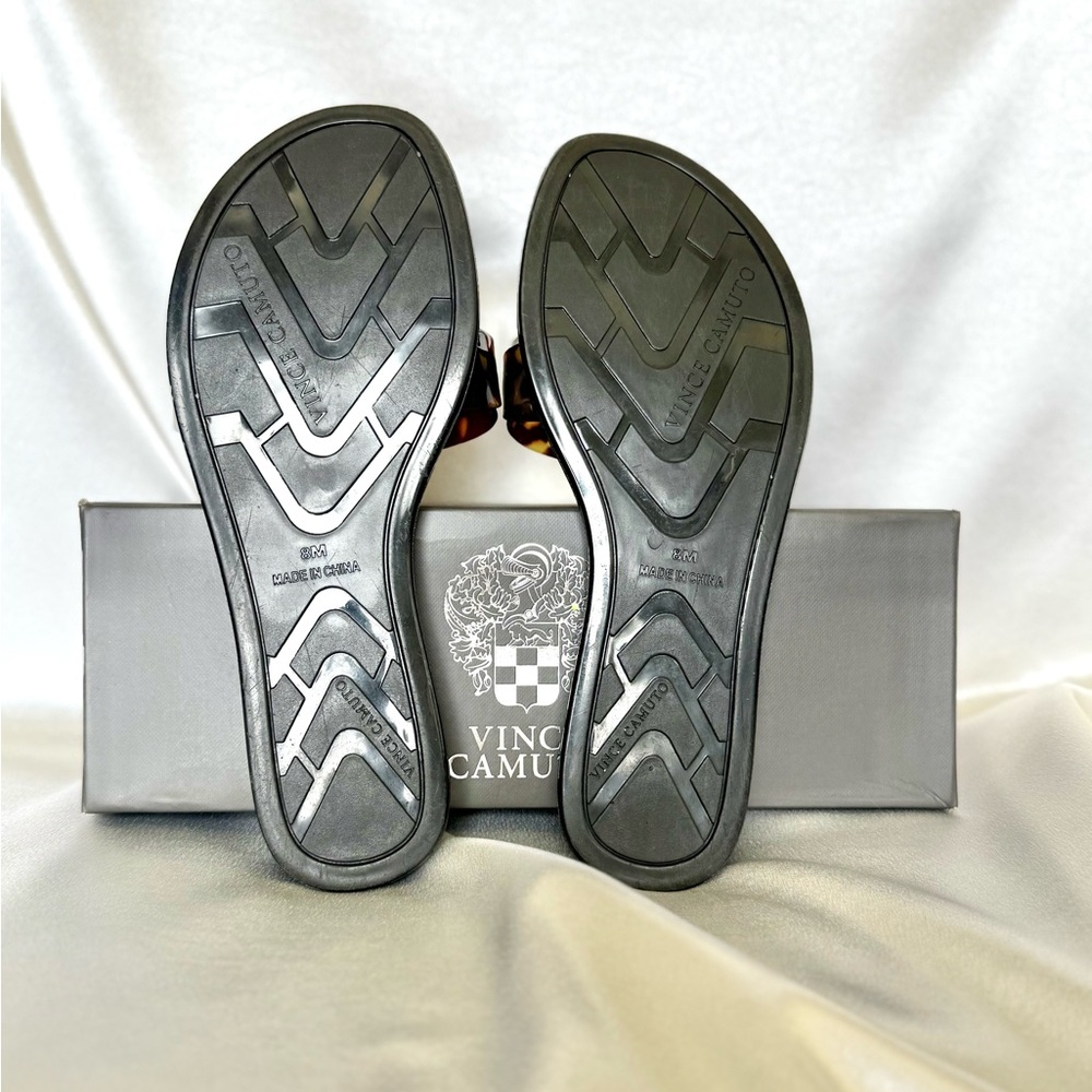 Vince Camuto Black and Gold Slide Sandals. - Picture 4 of 5